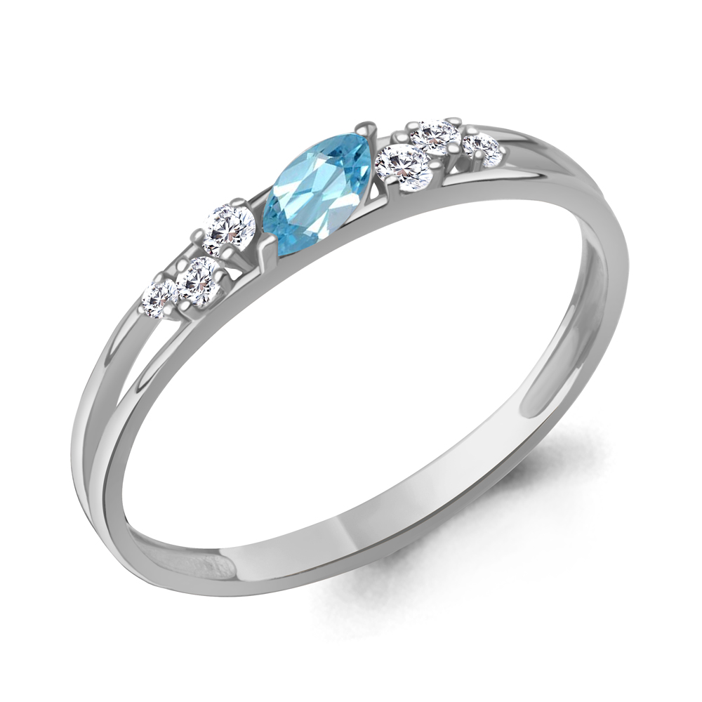 65003505А Кольцо из Серебра с топазом свисс блю, фианитами