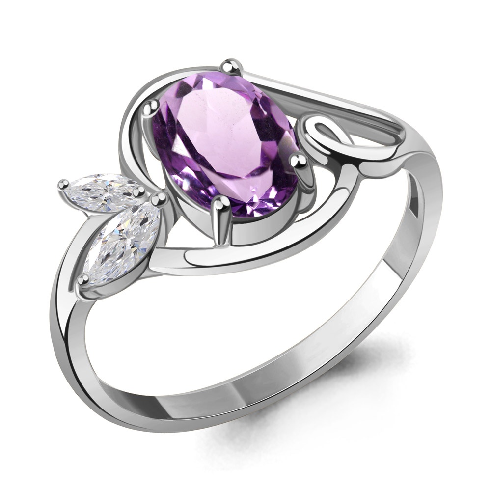 65004004 Кольцо из Серебра с аметистом, фианитами