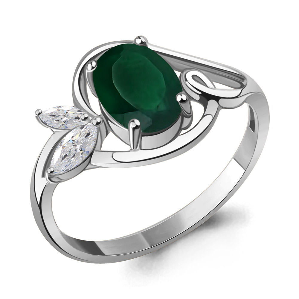 65004009 Кольцо из Серебра с агатом, фианитами