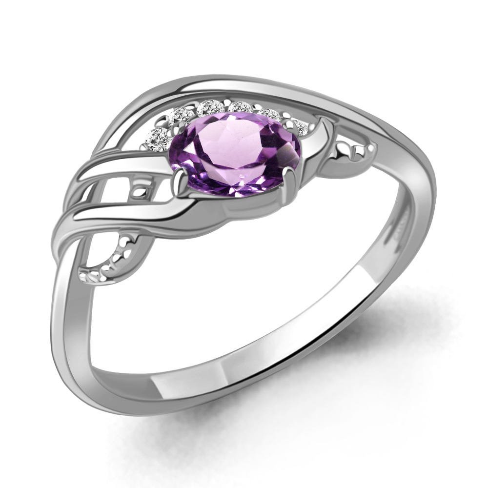 65004404А Кольцо из Серебра с аметистом, фианитами