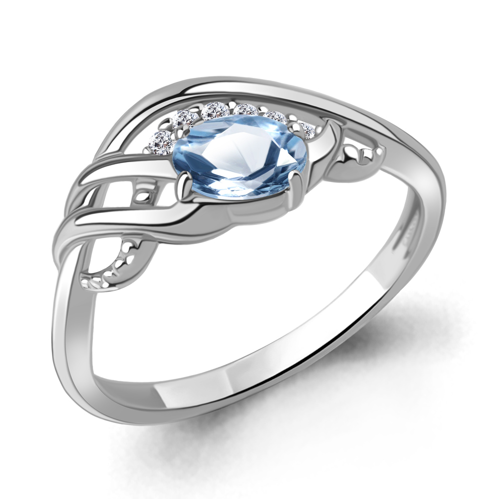 65004405А Кольцо из Серебра с топазом свисс блю, фианитами