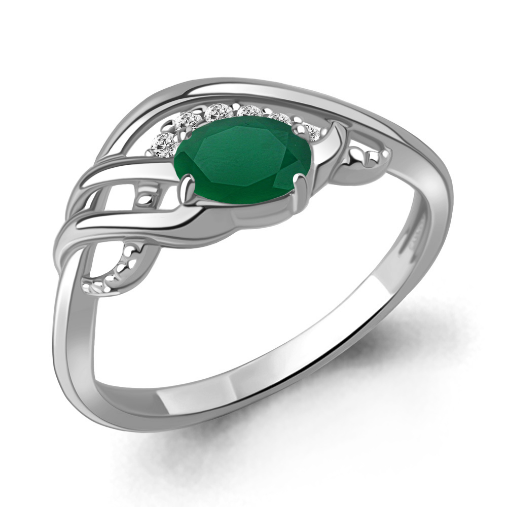 65004409А Кольцо из Серебра с агатом, фианитами