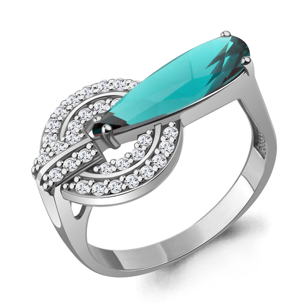 65004788А Кольцо из Серебра с нанотурмалином иск., фианитами