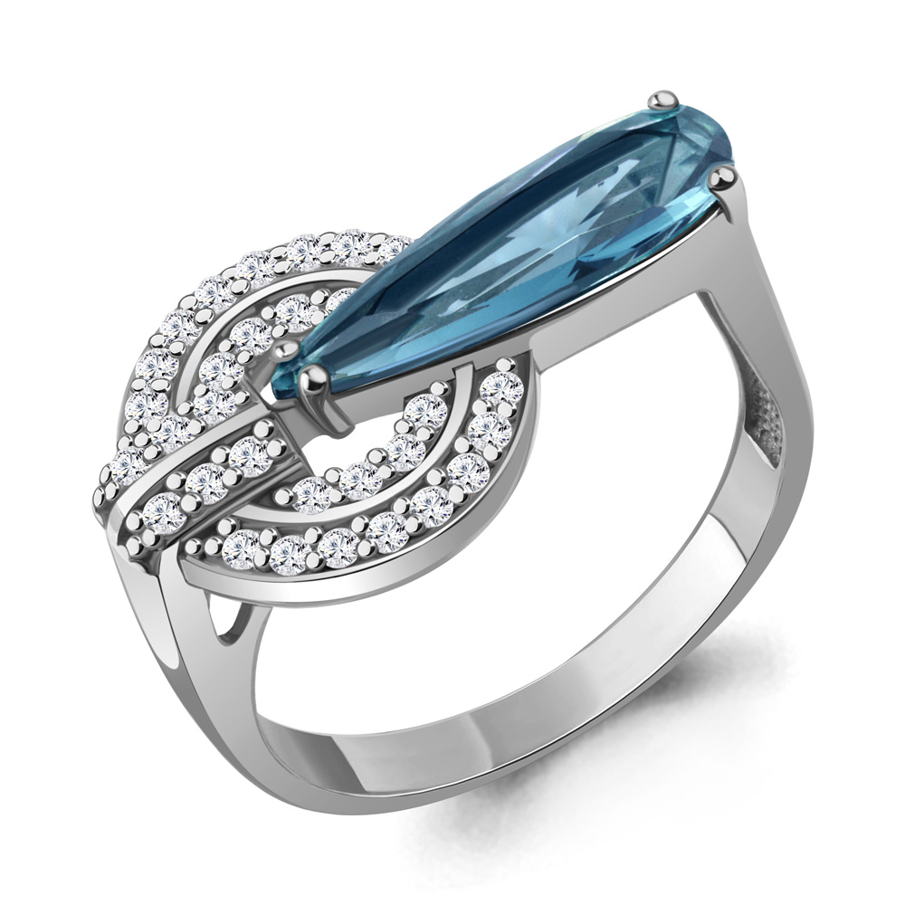 65004793А Кольцо из Серебра с нанотопазом лондон, фианитами