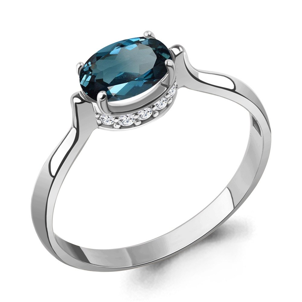 65004908А Кольцо из Серебра с топазом лондон блю, фианитами