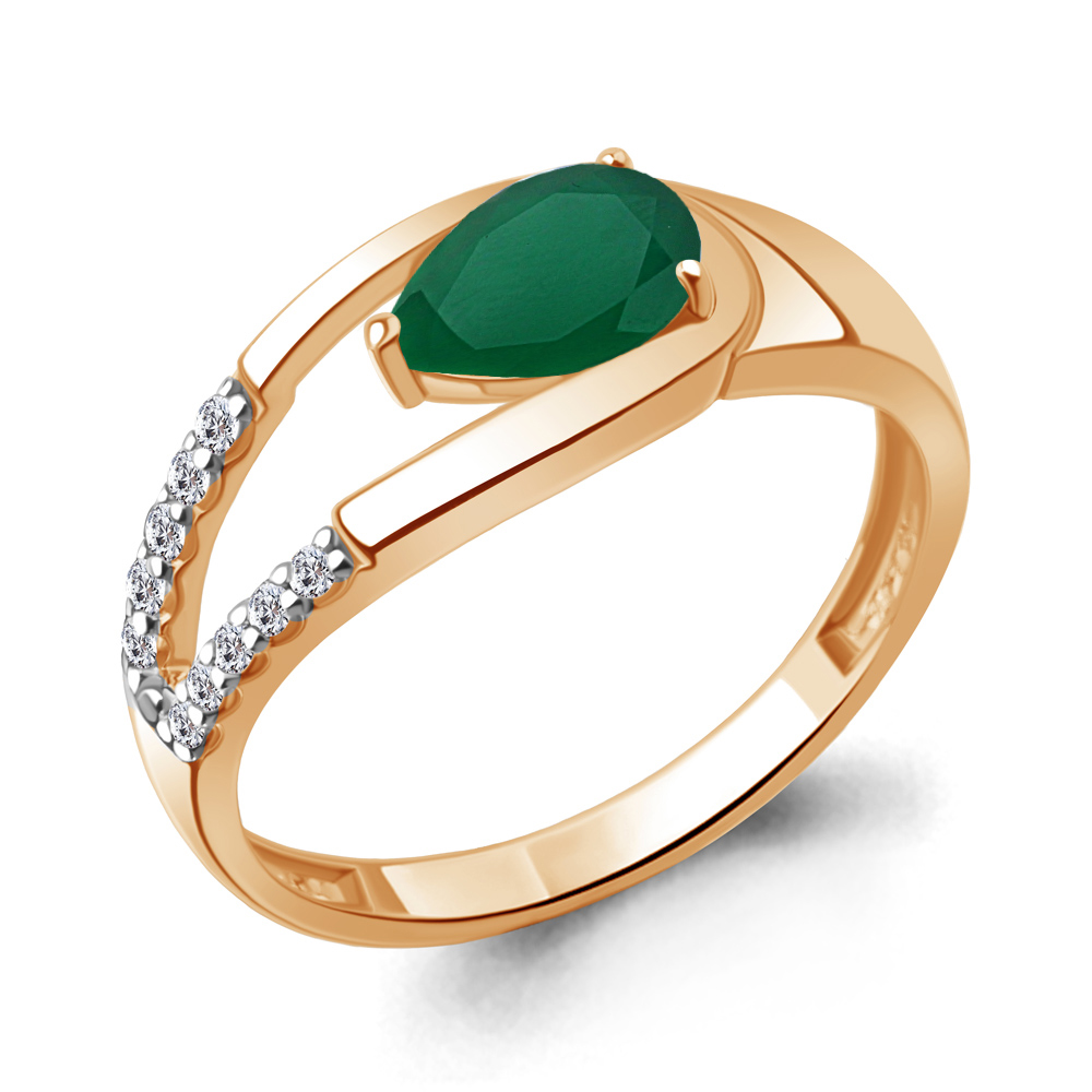 65005009А Кольцо из Золота с агатом, фианитами