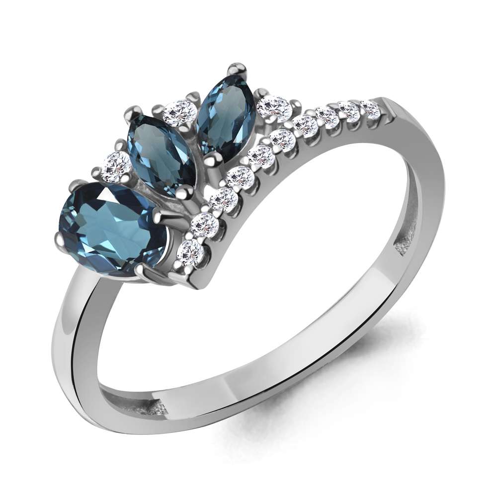 65005108А Кольцо из Серебра с топазами лондон блю, фианитами