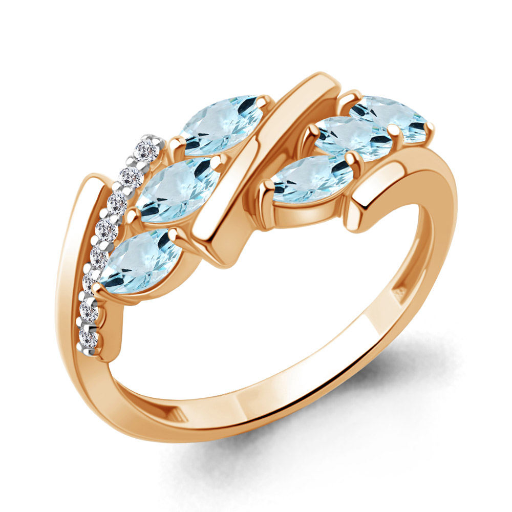 65005202А Кольцо из Золота с топазами скай блю, фианитами