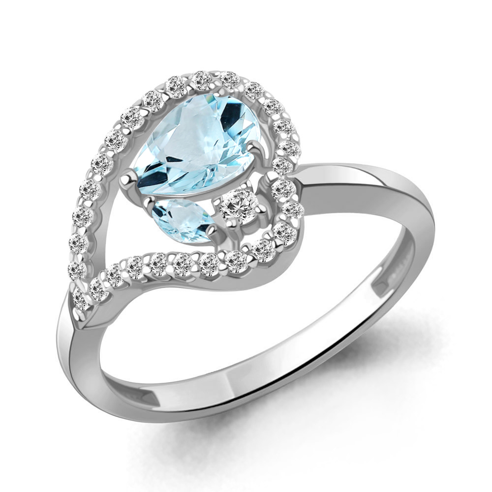 65005702А Кольцо из Серебра с топазами скай блю, фианитами