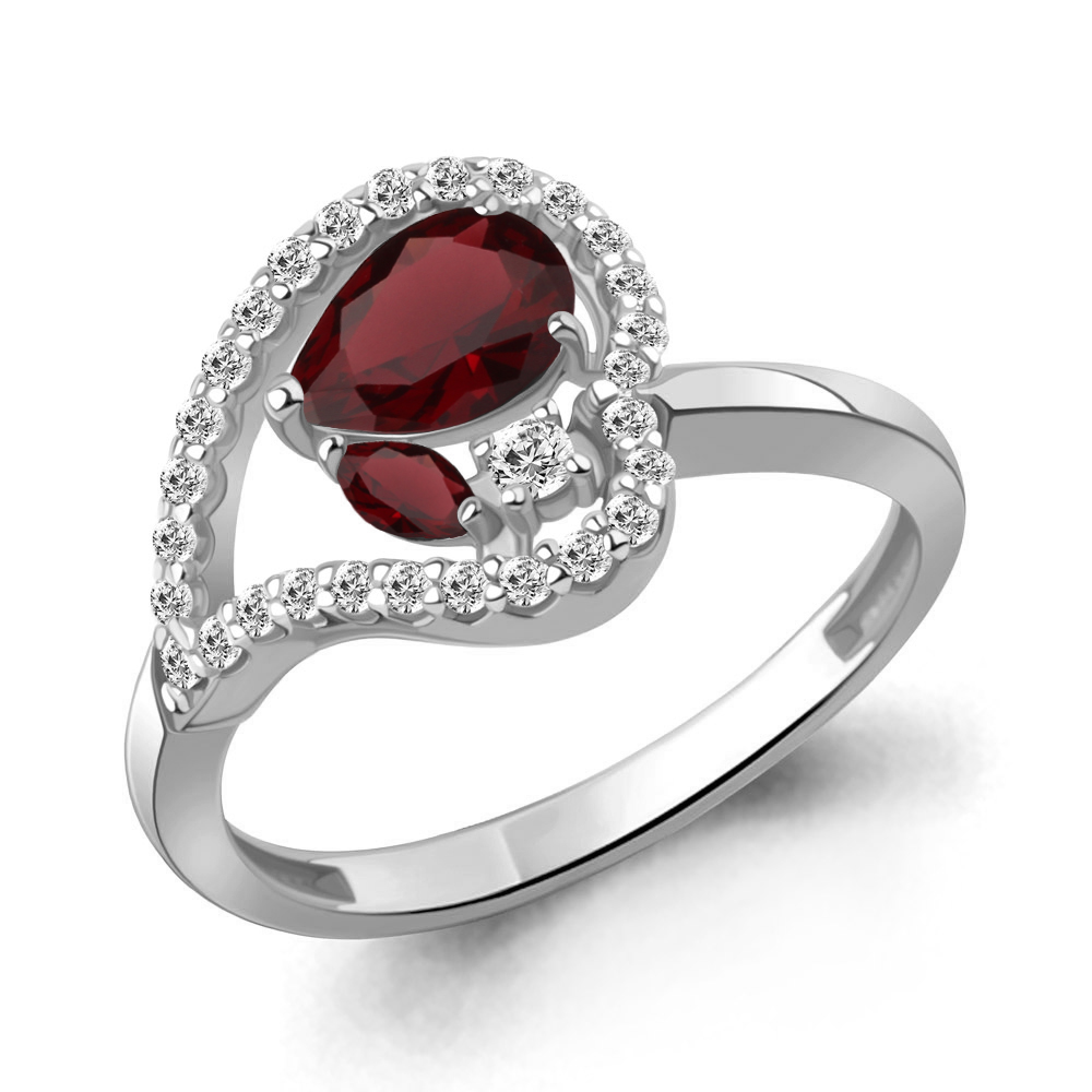 65005703А Кольцо из Серебра с гранатами, фианитами