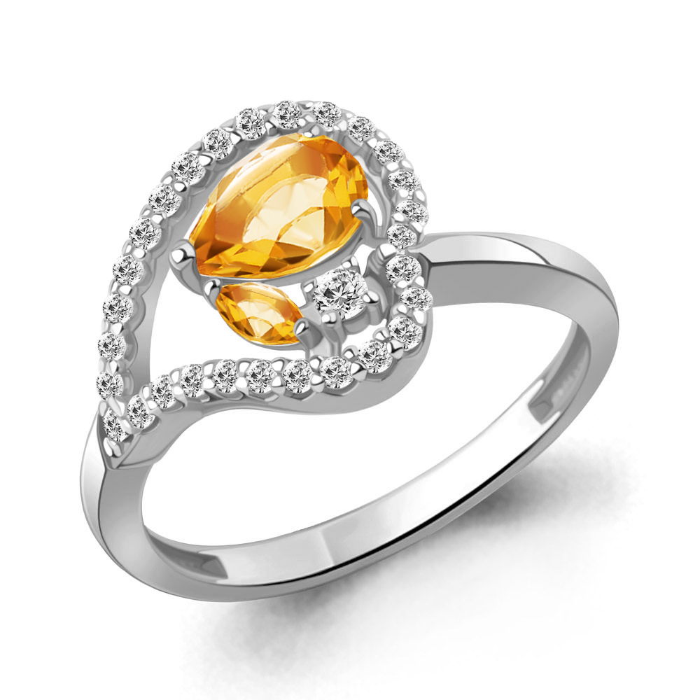 65005706А Кольцо из Серебра с фианитами, цитринами