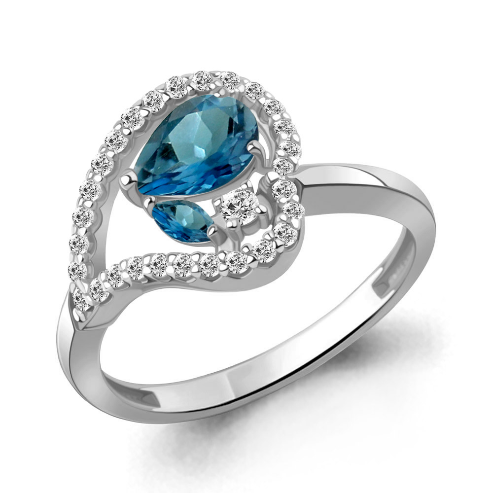 65005708А Кольцо из Серебра с топазами лондон блю, фианитами