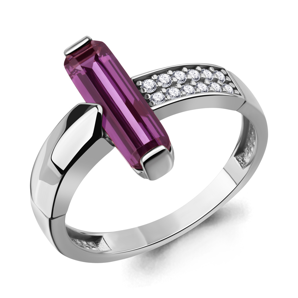 65006984А Кольцо из Серебра с наноаметистом иск., фианитами