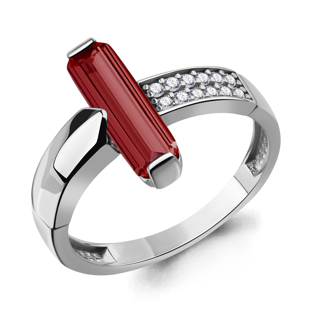 65006985А Кольцо из Серебра с наногранатом, фианитами