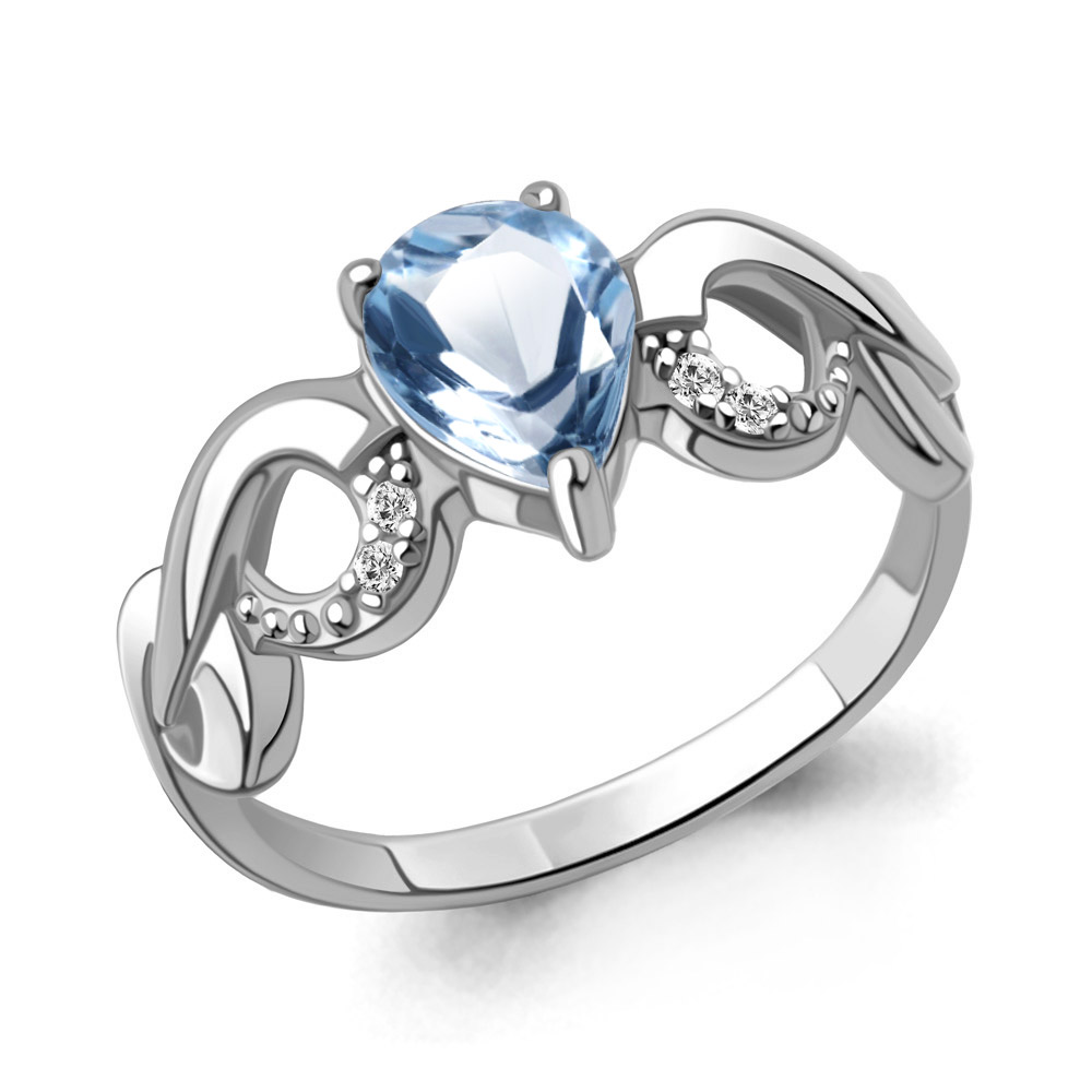 65007305А Кольцо из Серебра с топазом свисс блю, фианитами