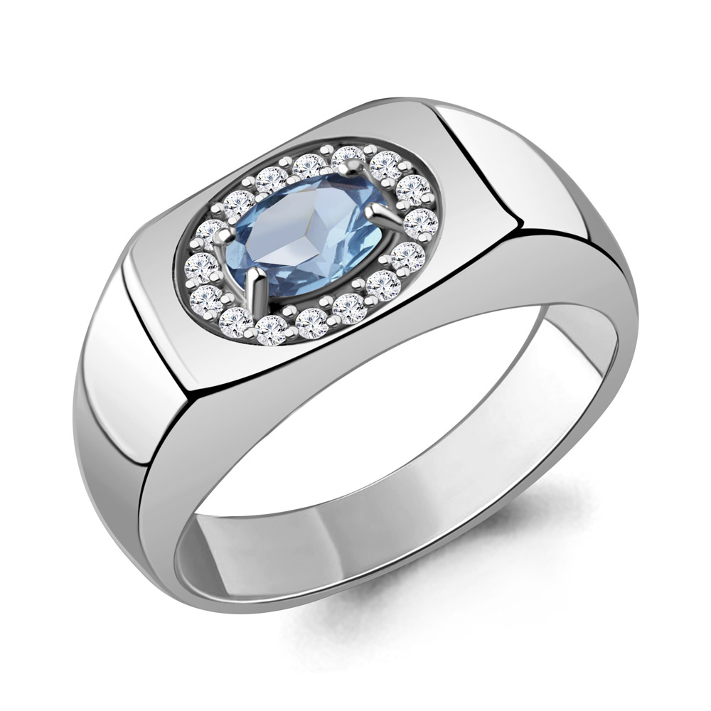 65007405А Кольцо из Серебра с топазом свисс блю, фианитами