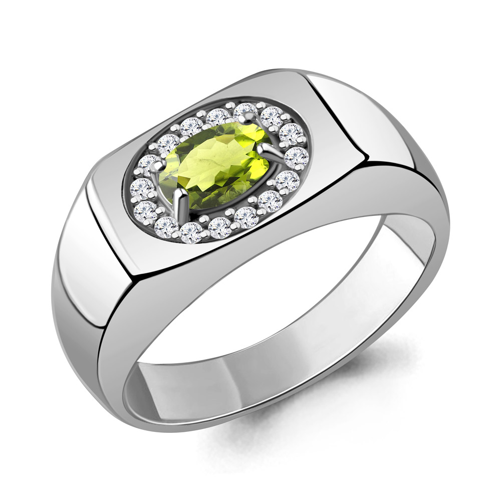 65007407А Кольцо из Серебра с фианитами, хризолитом