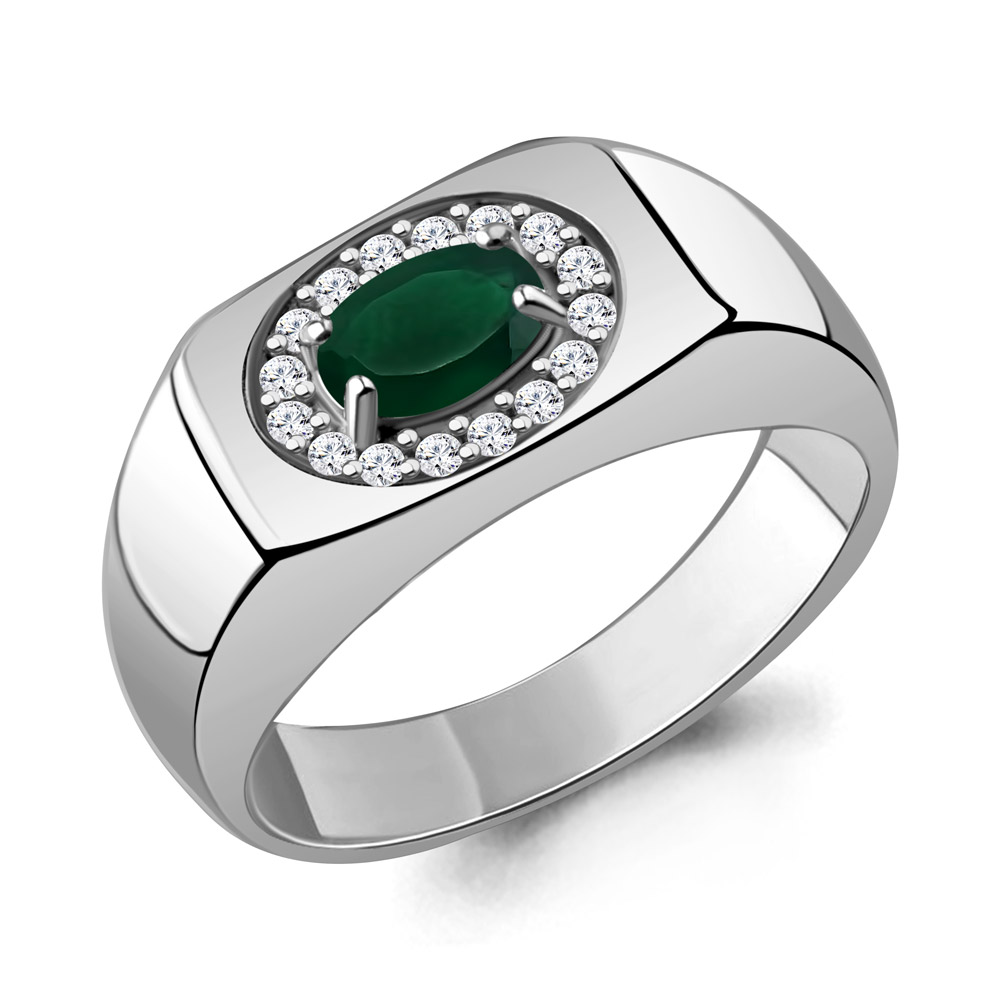 65007409А Кольцо из Серебра с агатом, фианитами