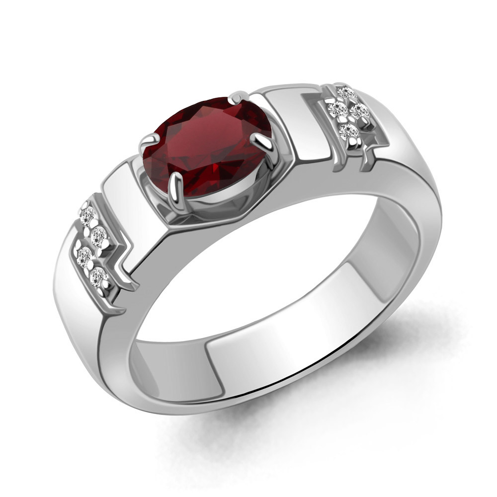 65007503А Кольцо из Серебра с гранатом, фианитами