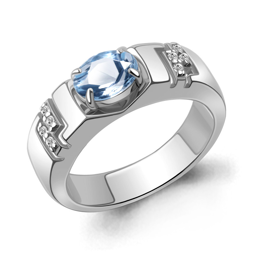 65007505А Кольцо из Серебра с топазом свисс блю, фианитами