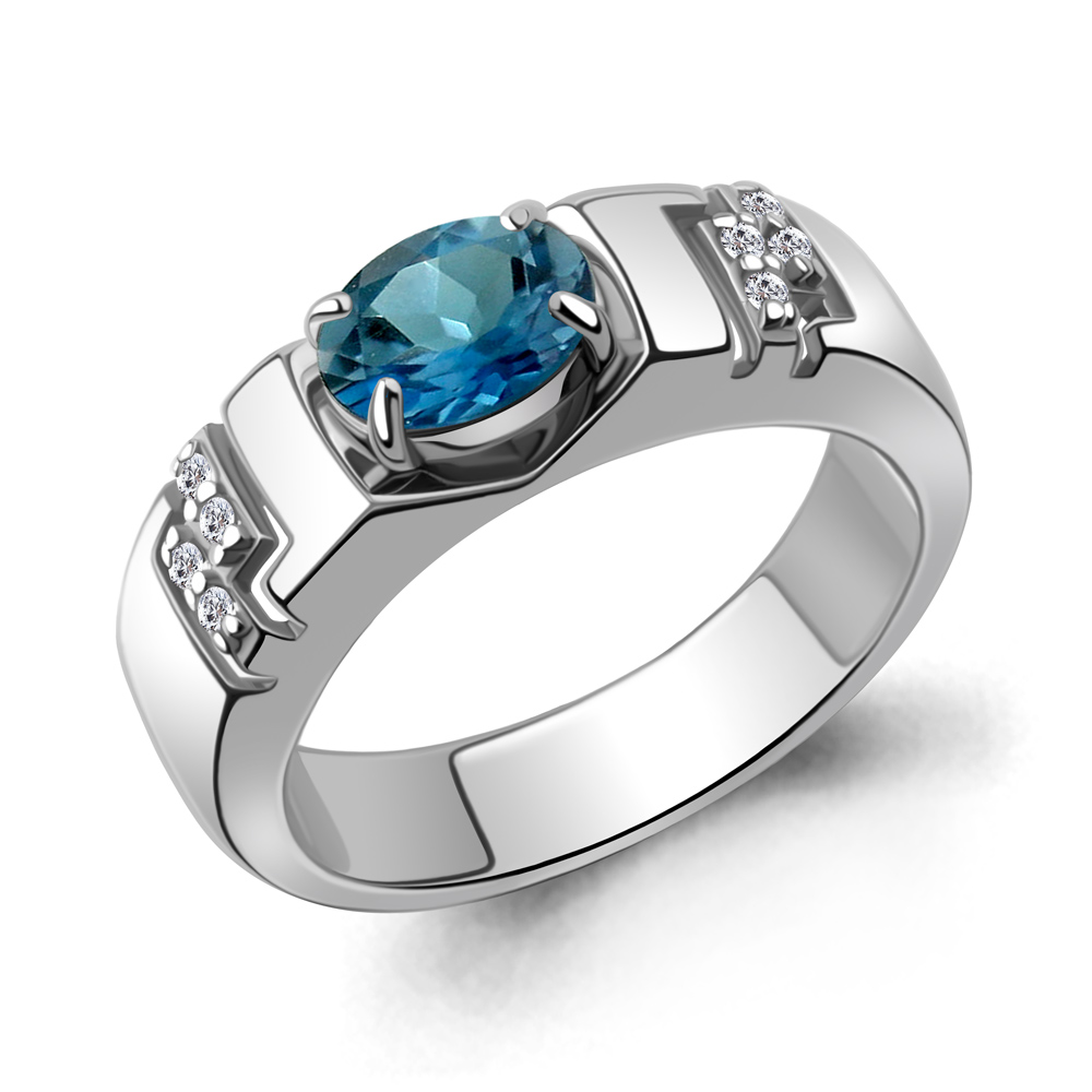 65007508А Кольцо из Серебра с топазом лондон блю, фианитами