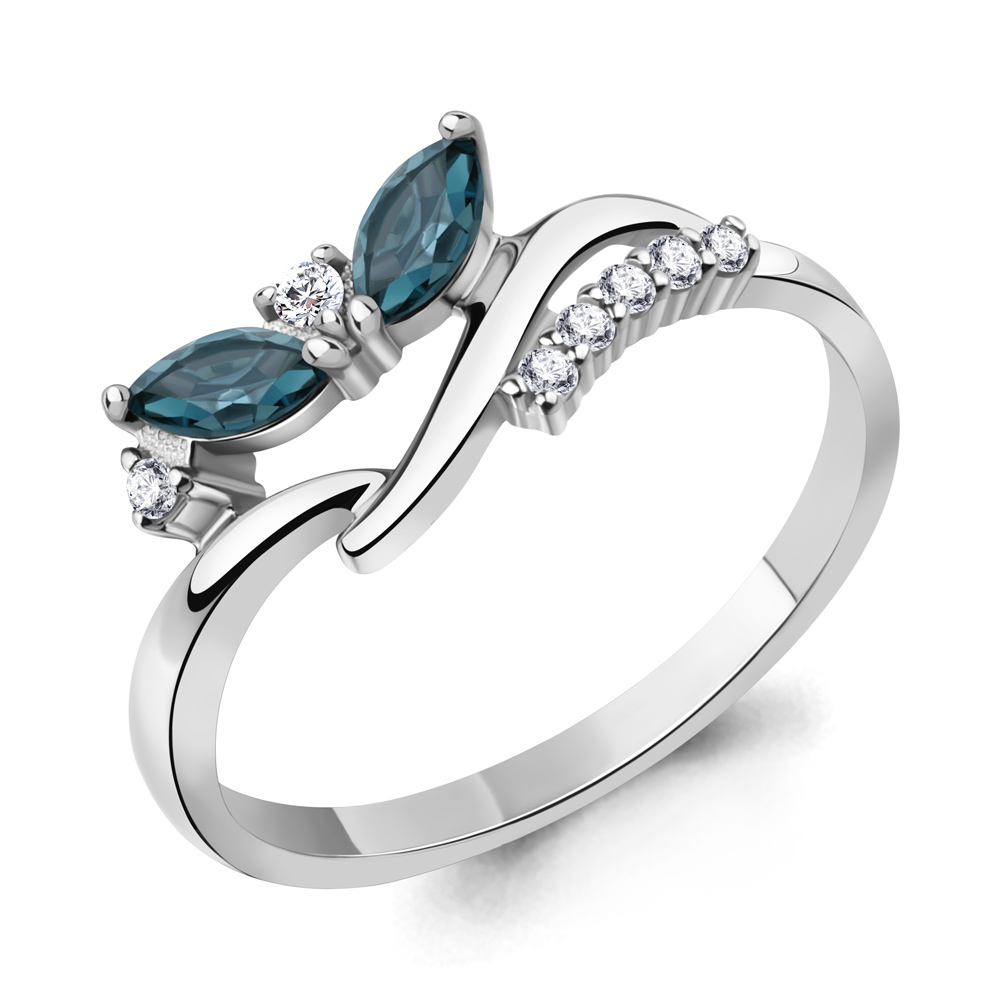 65008808А Кольцо из Серебра с топазами лондон блю, фианитами