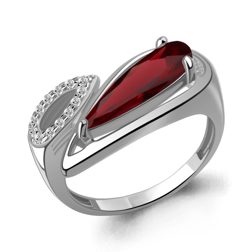 65009085А Кольцо из Серебра с наногранатом, фианитами