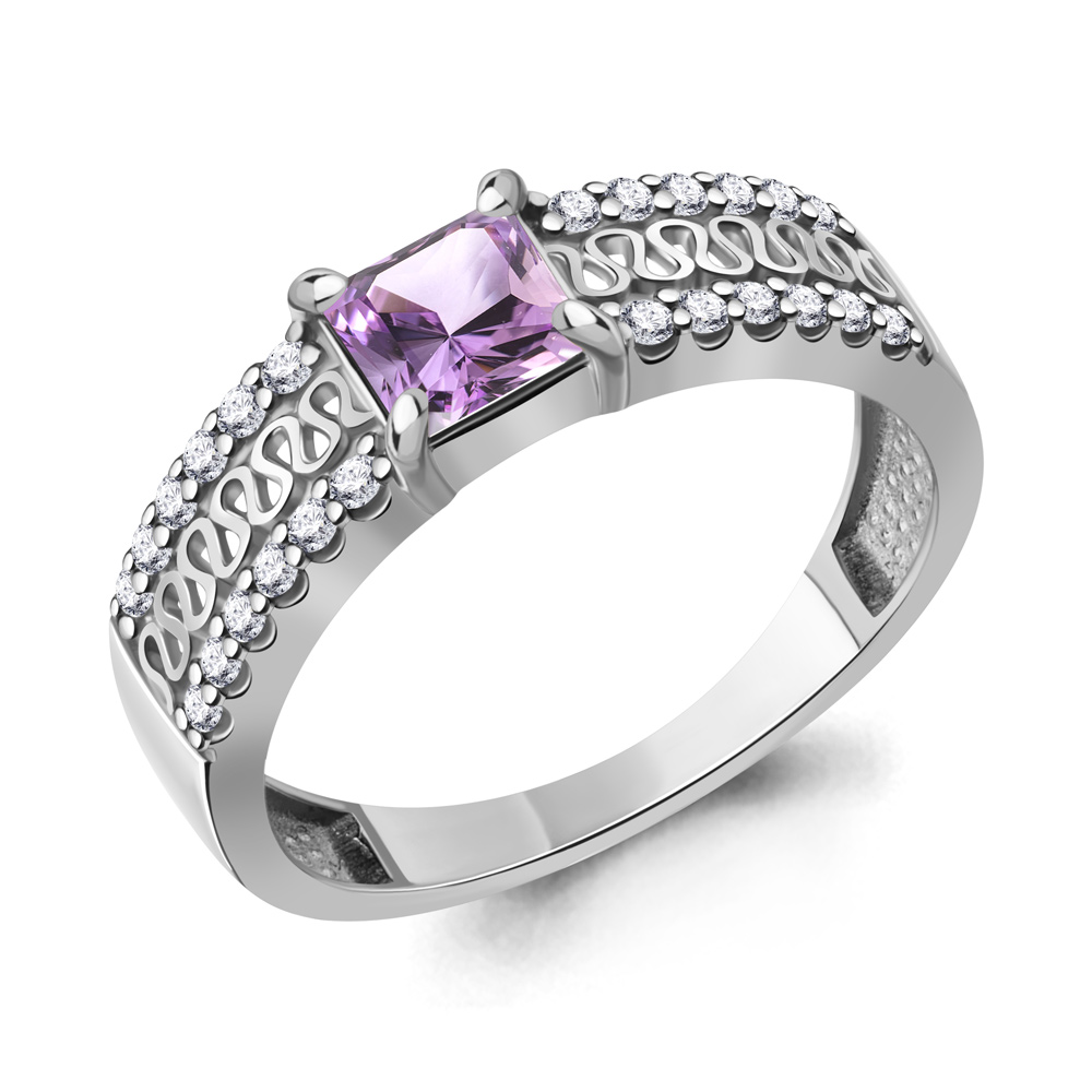 65009104А Кольцо из Серебра с аметистом, фианитами