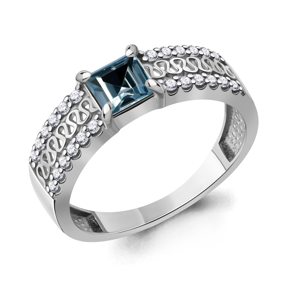 65009108А Кольцо из Серебра с топазом лондон блю, фианитами