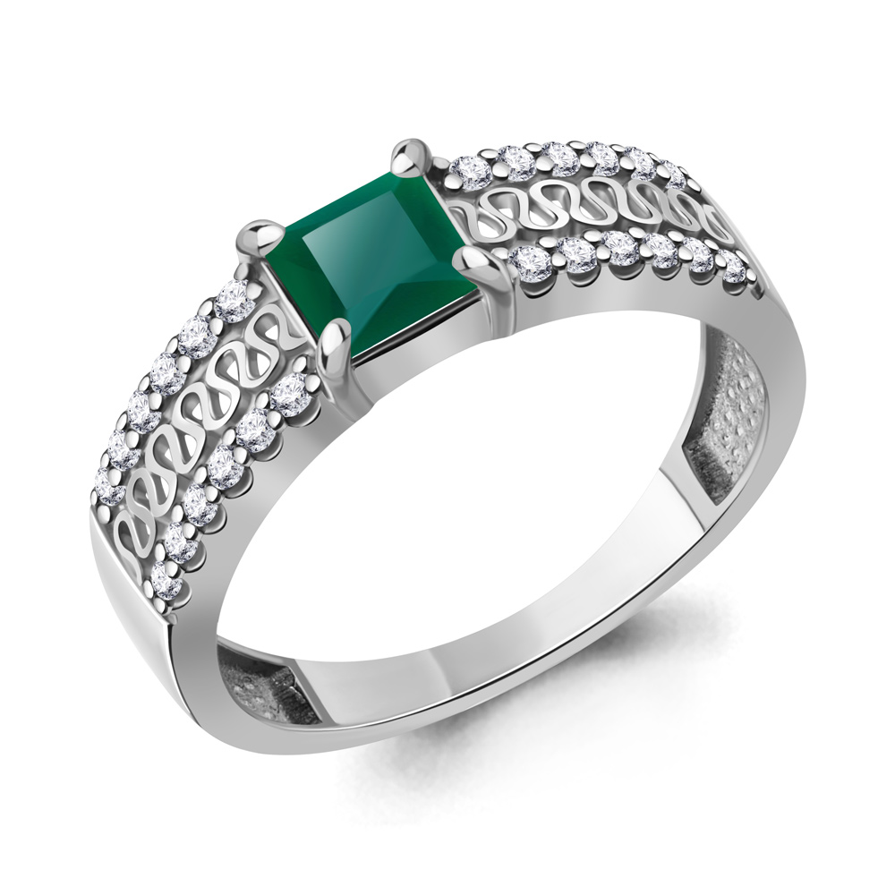 65009109А Кольцо из Серебра с агатом, фианитами