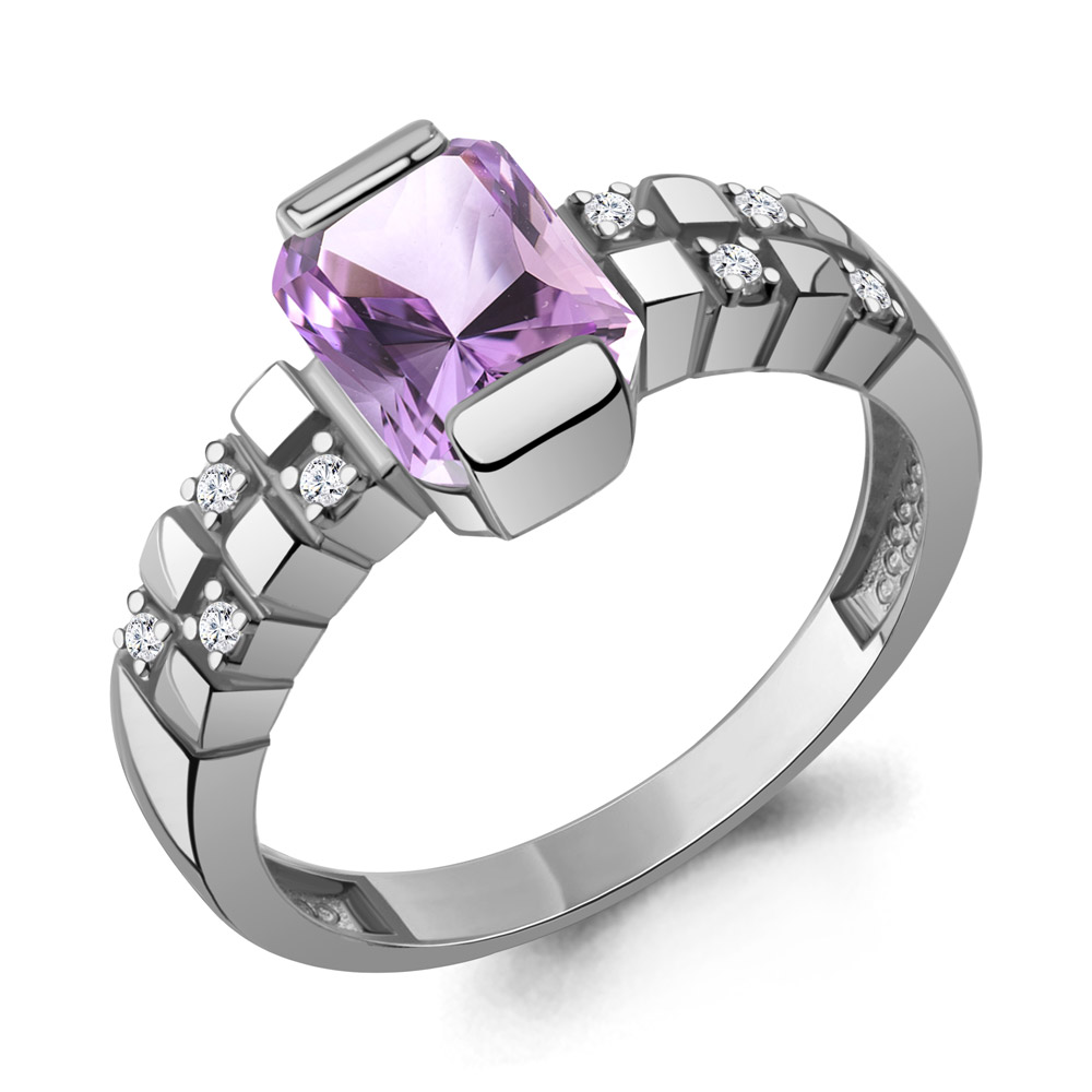 65009204А Кольцо из Серебра с аметистом, фианитами