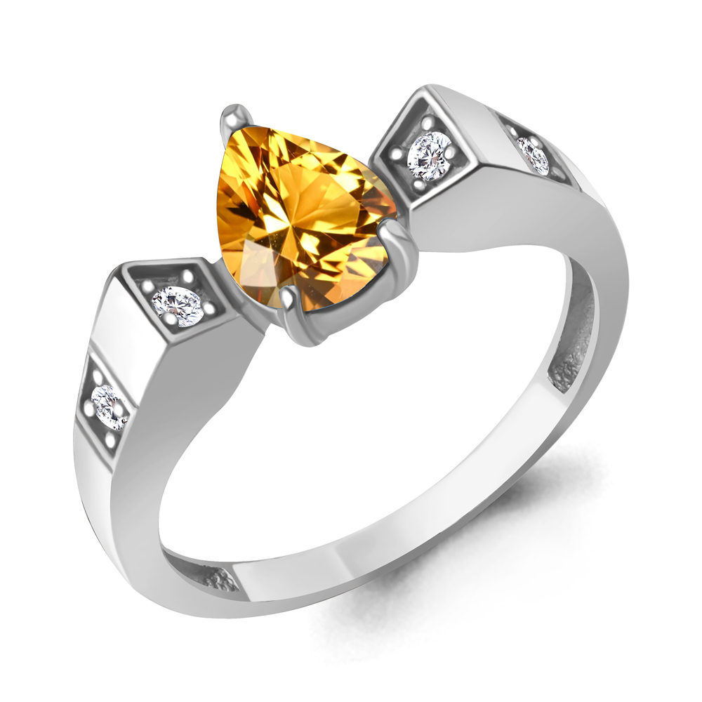 65009306А Кольцо из Серебра с фианитами, цитрином