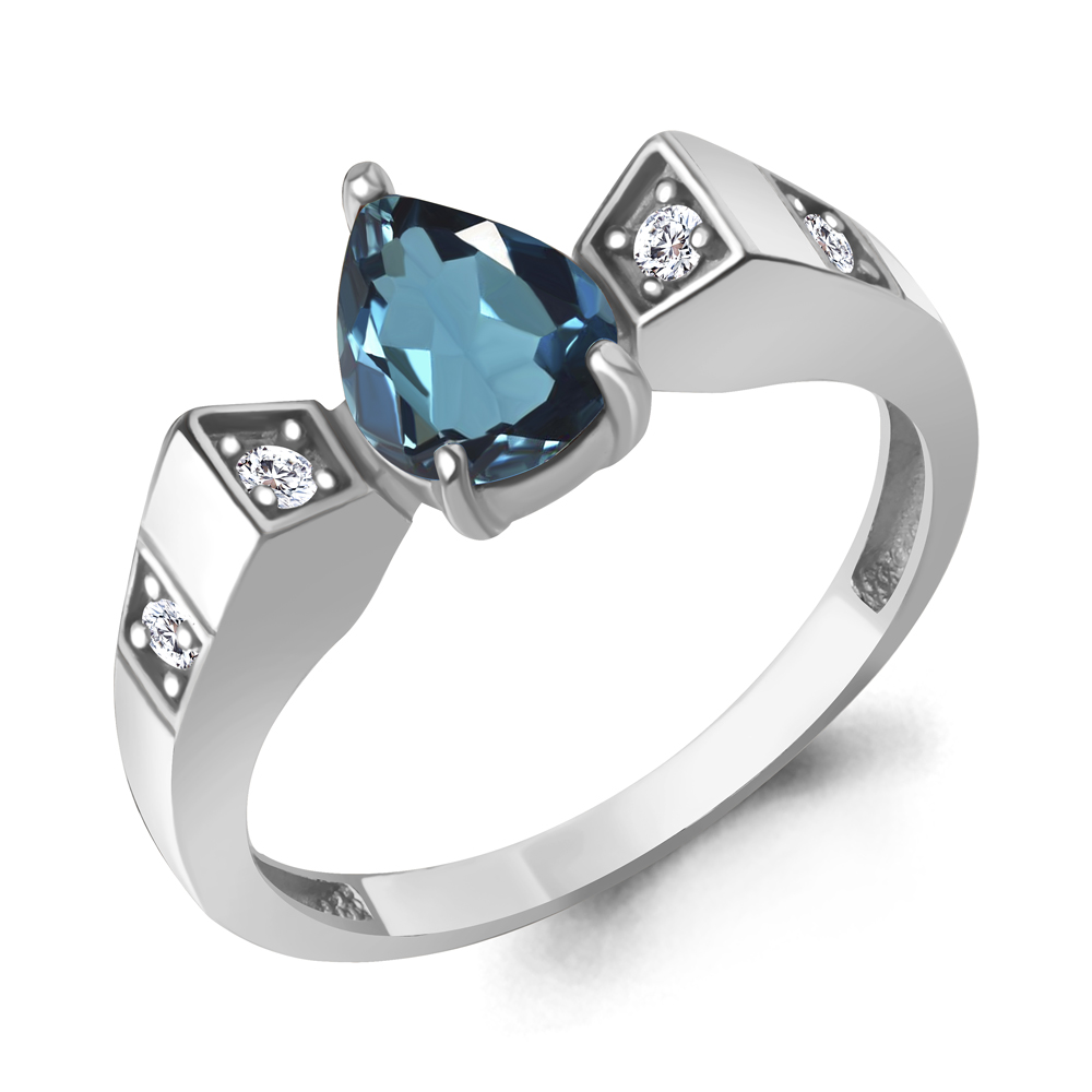 65009308А Кольцо из Серебра с топазом лондон блю, фианитами