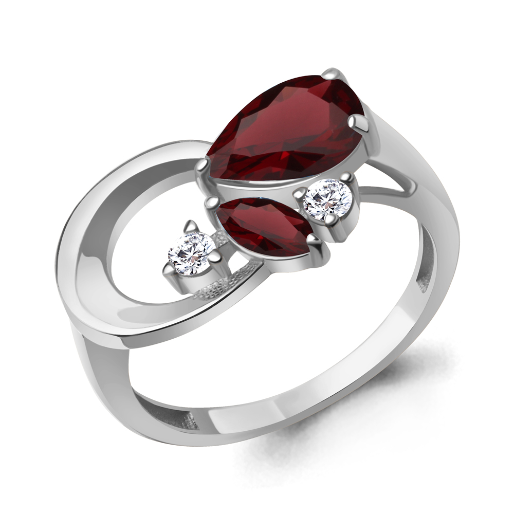 65009503А Кольцо из Серебра с гранатами, фианитами