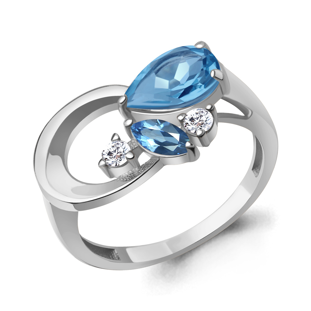65009505А Кольцо из Серебра с топазами свисс блю, фианитами