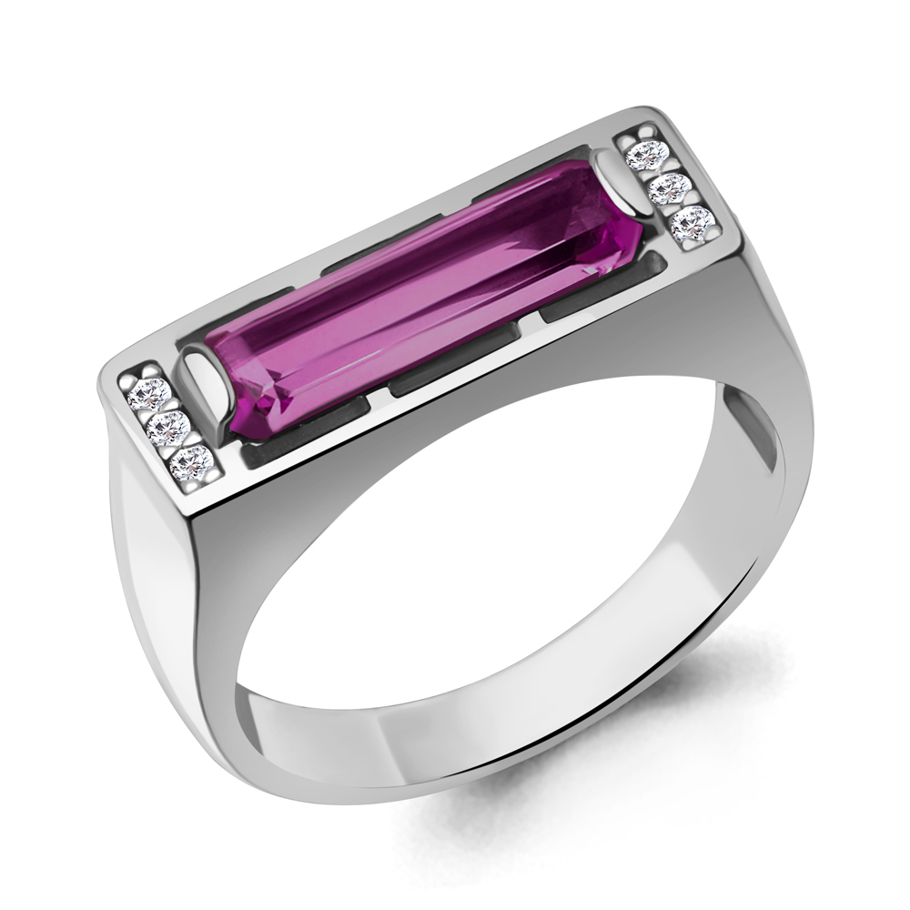 65009784А Кольцо из Серебра с наноаметистом иск., фианитами