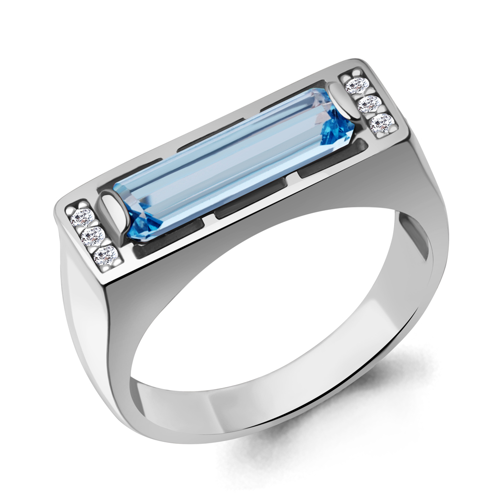 65009792А Кольцо из Серебра с нанотопазом свисс, фианитами