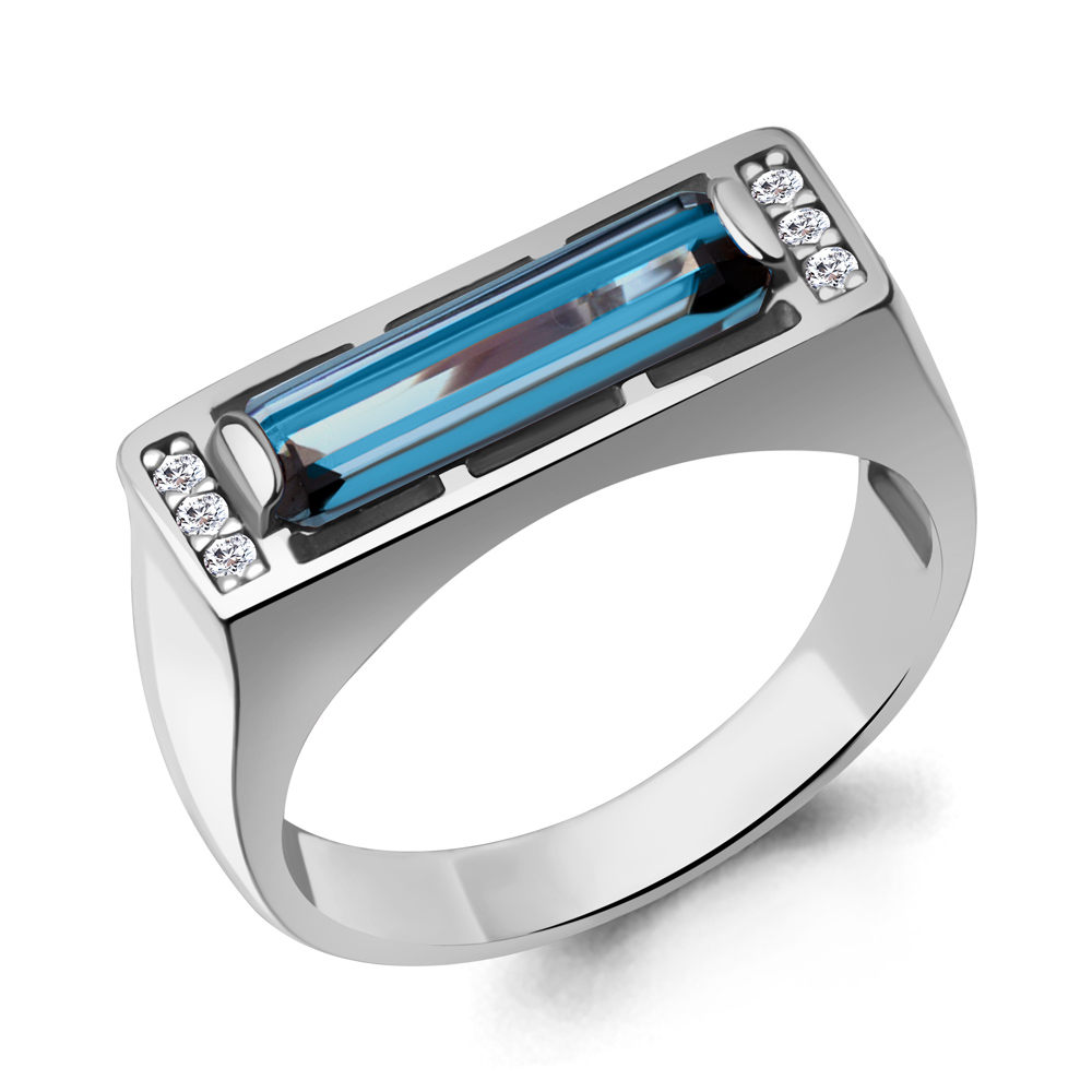 65009793А Кольцо из Серебра с нанотопазом лондон, фианитами