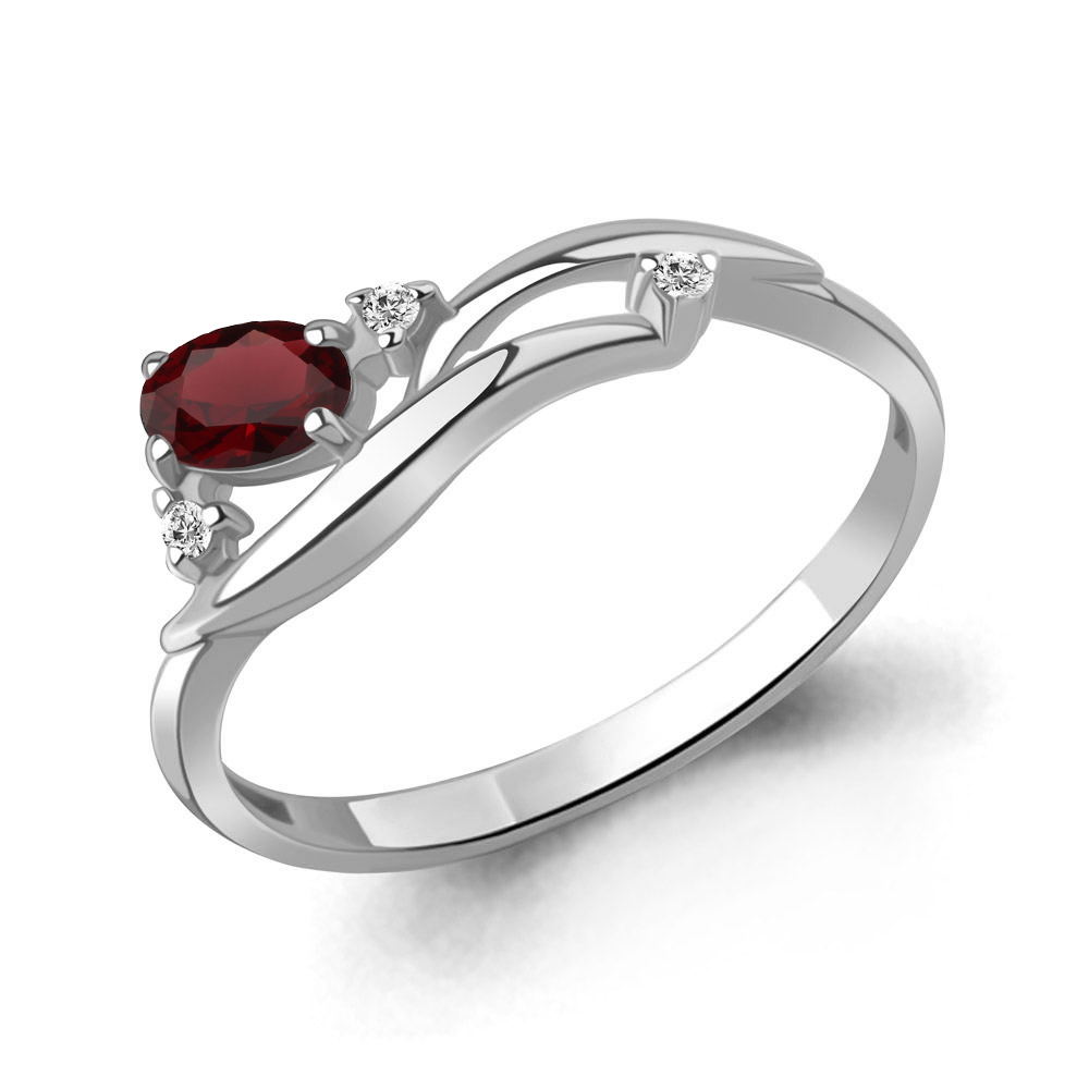 65010003А Кольцо из Серебра с гранатом, фианитами