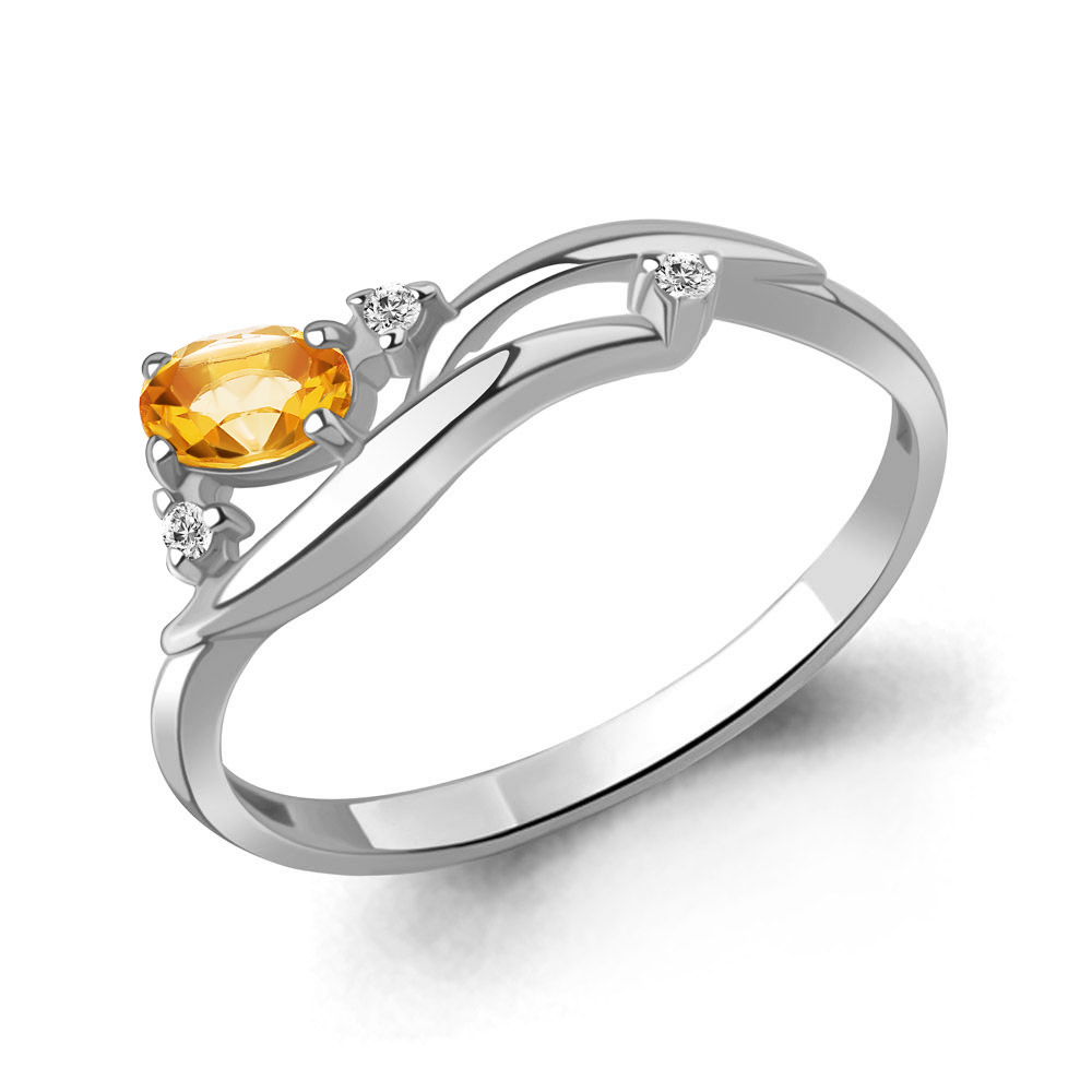 65010006А Кольцо из Серебра с фианитами, цитрином