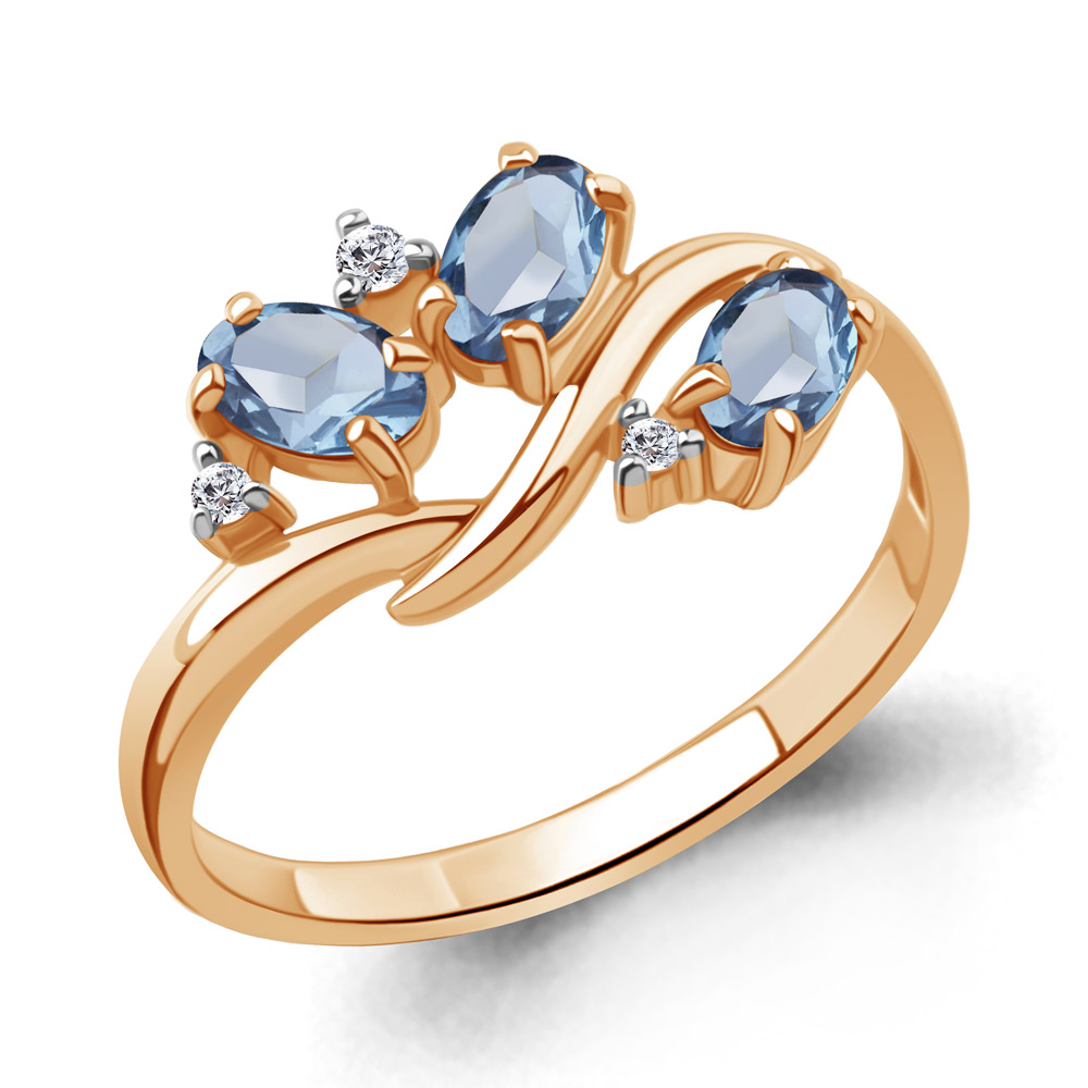 65010105 Кольцо из Золота с топазами свисс блю, фианитами