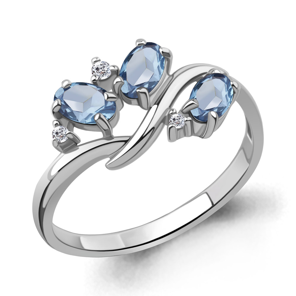 65010105А Кольцо из Серебра с топазами свисс блю, фианитами