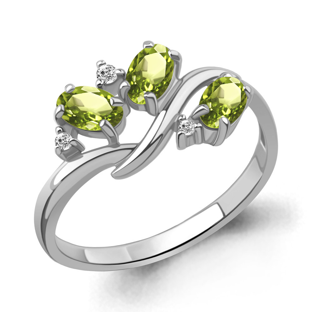 65010107А Кольцо из Серебра с фианитами, хризолитами