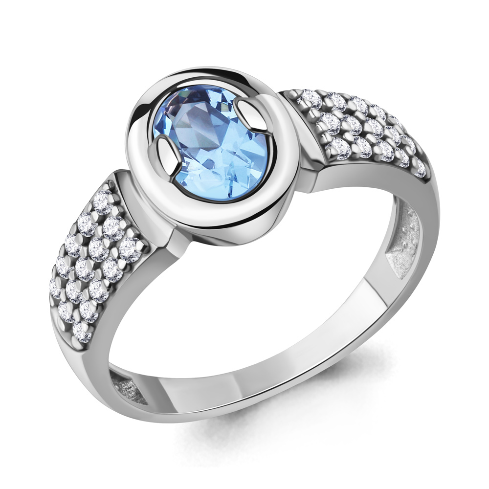 65010305А Кольцо из Серебра с топазом свисс блю, фианитами