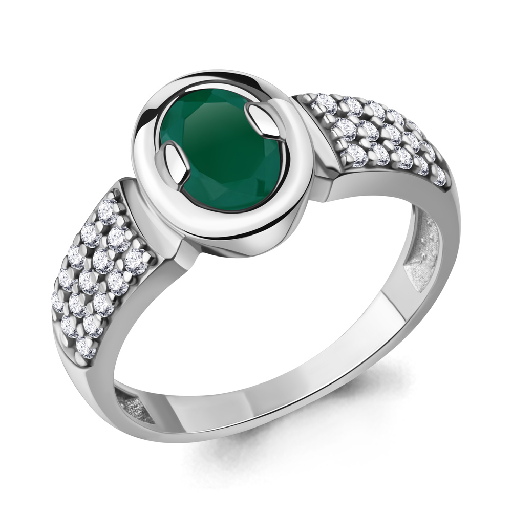 65010309А Кольцо из Серебра с агатом, фианитами