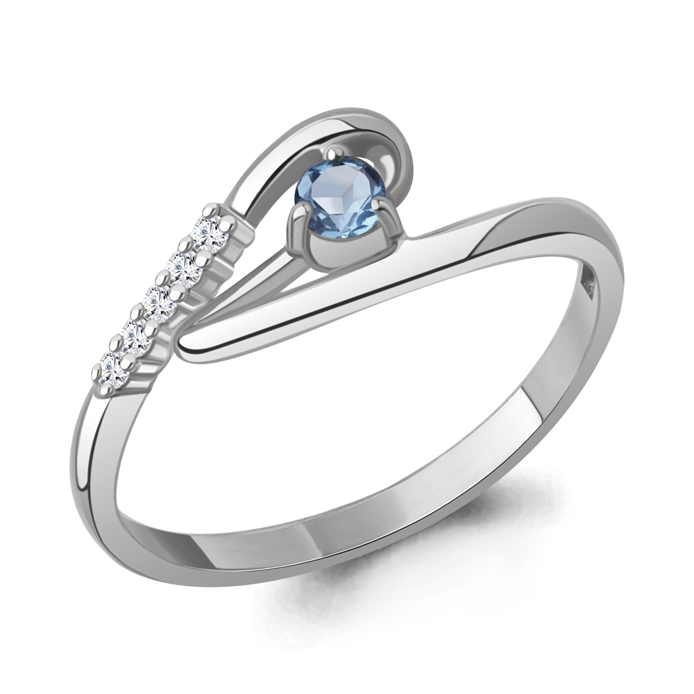 65010705А Кольцо из Серебра с топазом свисс блю, фианитами