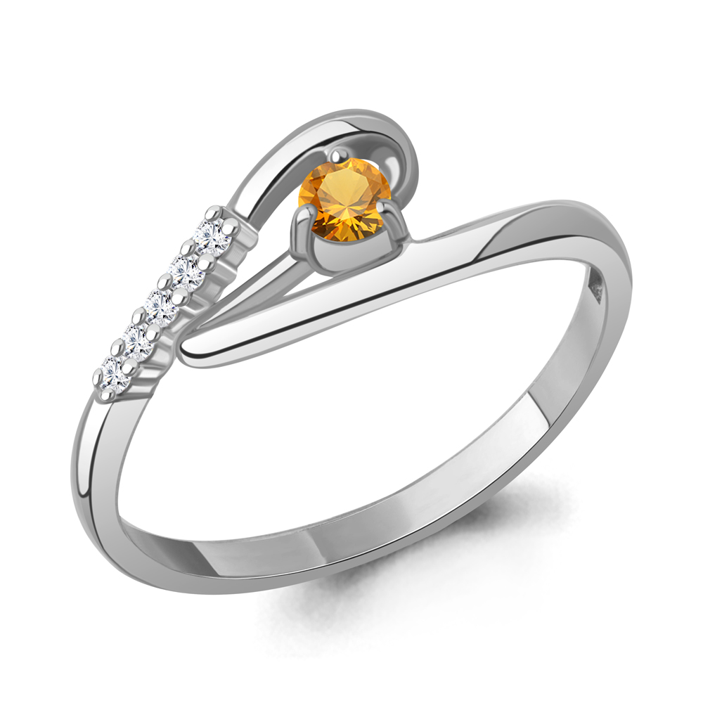 65010706А Кольцо из Серебра с фианитами, цитрином
