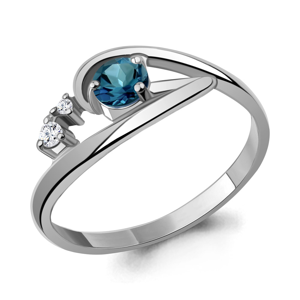 65010808А Кольцо из Серебра с топазом лондон блю, фианитами