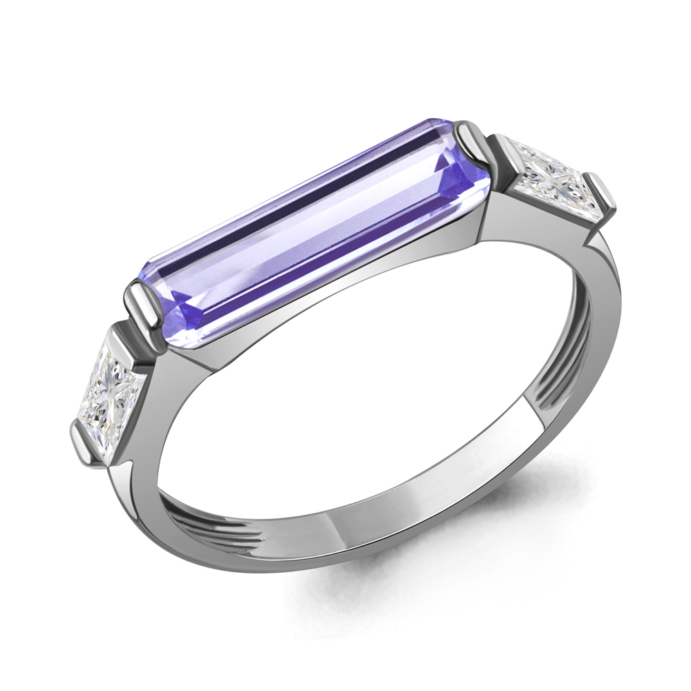 650111603 Кольцо из Серебра с нанотанзанитом иск., фианитами