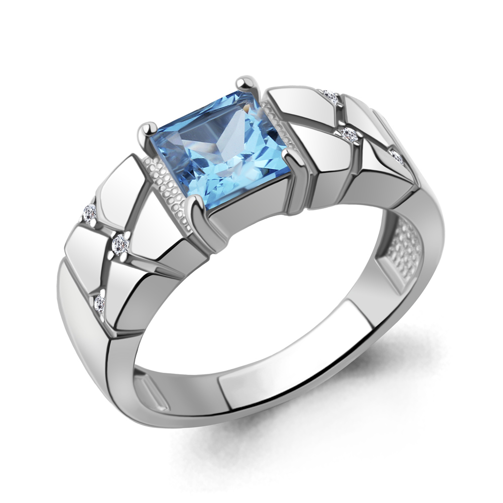 65012105А Кольцо из Серебра с топазом свисс блю, фианитами